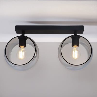 Plafondlamp met rond smoke glas, 2-lichts - Orbitique