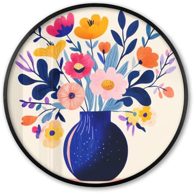 Poster in lijst Rond - Fotolijst 60x60 cm - Posters - Vaas - Bloemen - Boeket - Ronde posterlijst zwart - Decoratie - Wanddecoratie woonkamer - Muurdecoratie slaapkamer