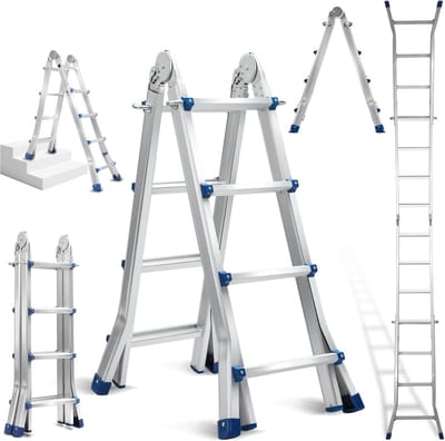 Multifunctionele Telescopische Ladder 4,02m - 4x4 Sporten - 150 kg Draagvermogen - Aluminium Vouwladder