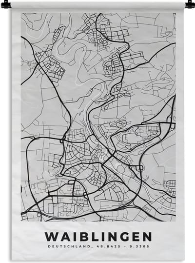Wandkleed - Wanddoek - Stadskaart - Waiblingen - Plattegrond - Kaart - Duitsland - 120x180 cm - Wandtapijt