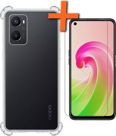Hoes - Met Screenprotector - Geschikt voor OPPO A76 - Sterk & Shockproof - Siliconen Case - Back Cover - Telefoon Hoes - Shock Proof - Transparant