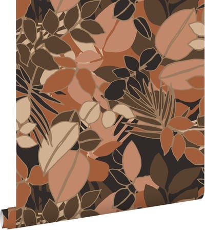 ESTAhome behang bladeren terracotta roze, bruin en zwart - 50 x 900 cm - 139850