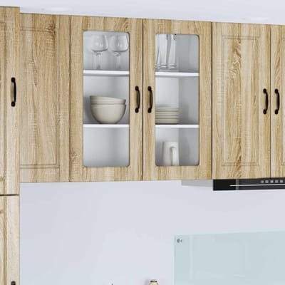 vidaXL - Wandglas - Kasten - PORTO - Sonoma - Eik - 80 - x - 31 - x - 80 - cm - Bewerkt - hout