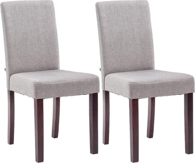 CLP Ina Set van 2 Eetkamerstoelen - Zonder armleuning - Hout - Stof - licht grijs cappuccino