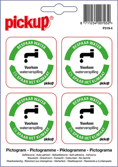Pickup sticker Bespaar Energie voorkom waterverspilling spaar het klimaat: Bespaar water - 5x5 cm 4 stuks