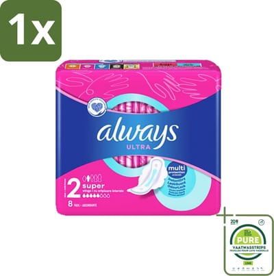 1 x Always Ultra - Maandverband - Super met Vleugels - 8 Maandverbandjes - Maandverband Super - Maandverband Vleugels - Always Ultra - Zware Menstruatie - Superabsorberend