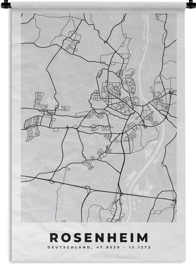 Wandkleed - Wanddoek - Kaart - Rosenheim - Duitsland - Plattegrond - Stadskaart - 120x180 cm - Wandtapijt