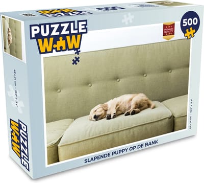 Puzzel Slapende puppy op de bank - Legpuzzel - Puzzel 500 stukjes