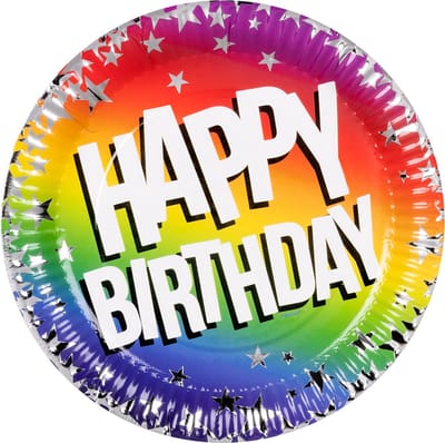 Boland - Set 10 papieren bordjes Rainbow 'Happy birthday' - Regenboog - Regenboog
