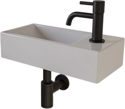 AquaVik Fonteinset Kval Keramisch Wit Kraan Rechts Mat Zwart Kraan 36,5x18x9cm