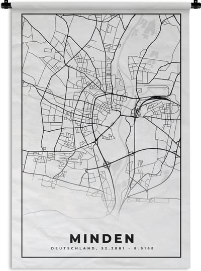 Wandkleed - Wanddoek - Minden - Stadskaart - Kaart - Plattegrond - 120x180 cm - Wandtapijt