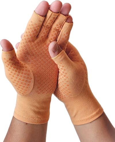 KANGKA® Reuma Therapeutische Handschoenen - Compressie Handschoenen Maat S - voor Artrose, Reuma, Artritis, RSI, CTS - Unisex - Lichtoranje