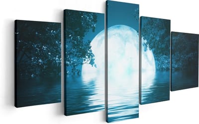 Artaza Canvas Schilderij Vijfluik Volle Maan in het Water - 100x50 - Foto Op Canvas - Canvas Print