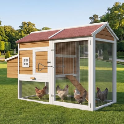 Houten kippenhok 185x91cm – Met legnest & verzinkte lade – Houtkleur