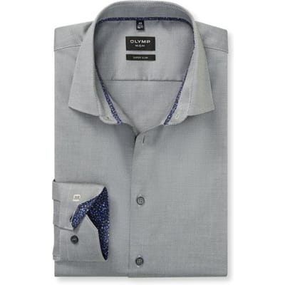 OLYMP No. Six Overhemd, Super Slim, New York Kent, Grijsgroen