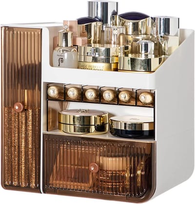 Make-up organizer, cosmetica-opbergorganizer met lade, make-up cosmetica-doos met afneembare lippenstifthouder, make-up organizer, beauty-organizer, opbergdoos voor dressoir en slaapkamer