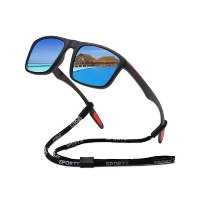 UV 400 Zonnebril met Koord - Gepolariseerde Glazen - Spiegelglas - Blauw - Sport