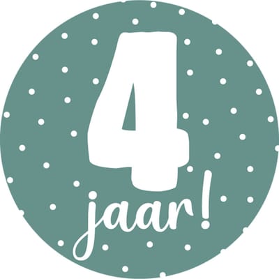 Sticker 4 jaar groen - traktatie sticker verjaardag - peuter kleuter - kinderfeestje - 20 stuks