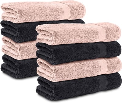Komfortec 8x Handdoek 70x140 - 100% Katoen – Handdoekenset - Zacht - Roze-Zwart