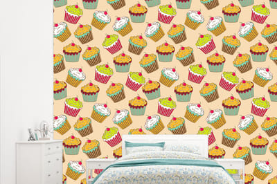 Behang - Fotobehang Patronen - Eten - Cupcake - Breedte 315 cm x hoogte 260 cm