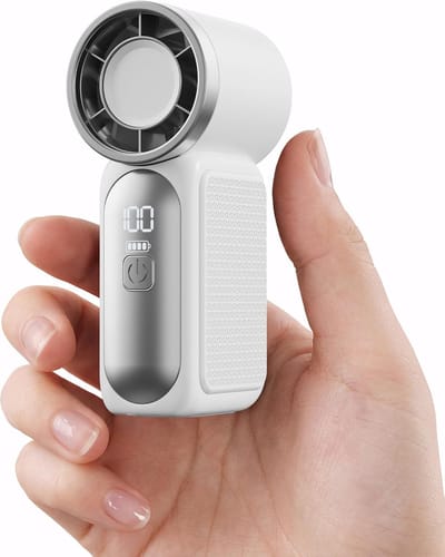 Draagbare mini-handventilator, 6 snelheden, 16900 toeren per minuut, officieel voor persoonlijk gebruik in de zomer, met led-display, USB-oplaadbaar, met draagkoord, ideaal voor make-up, reizen en buitenactiviteiten.（Wit）