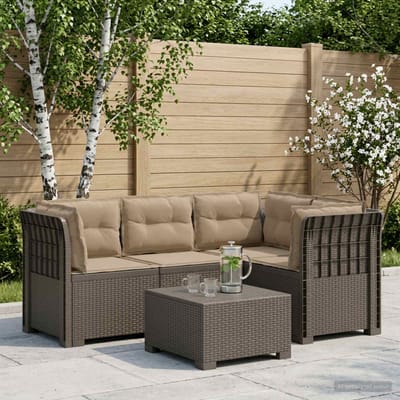 vidaXL - 4-Persoons - Tuin - Sofa - met - Kussens - Rattan - Look - PP - Lichtgrijs