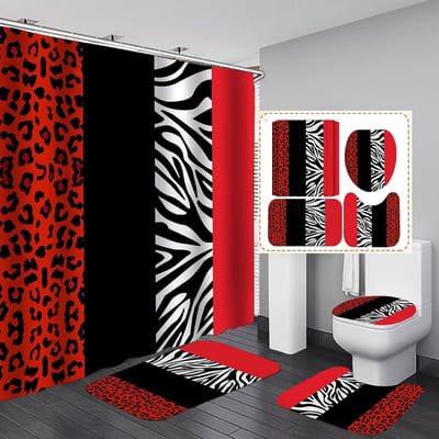 Luipaard Print Douchegordijn Set met Antislip Tapijt en Toilet Deksel Cover - Waterdicht en Duurzaam voor Badkamer