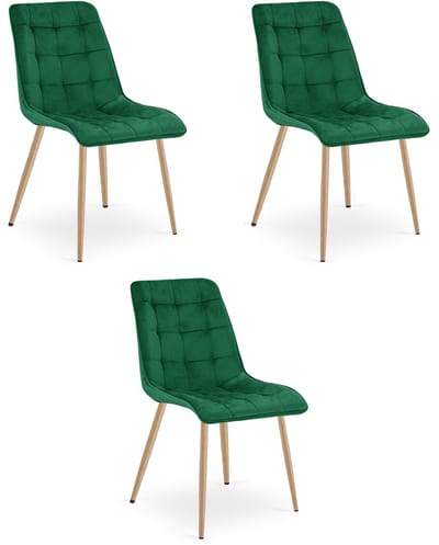 Set van 3 eetkamerstoelen SPLIT - Groen fluweel - Eikenlook poten - Modern design