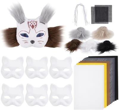 Dailygoods - DIY Therian Masker Kit met 8 Stuks Blank Kat Maskers en Vilt Stof