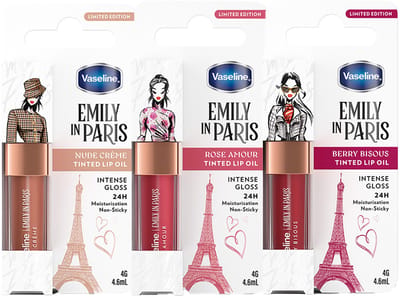 Emily In Paris Tinted Lip Oil (Nude Crème, Rose Amour, Berry Bisous) Trio Set – Lip Oil, 24H Moisturization, For Women, Rose, Nude CrèMe, Suitable For Daily Lip Care