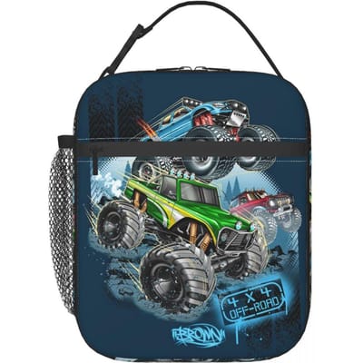 Klassiek Monster Jam Truck Patroon Geïsoleerde Lunchtas voor Vrouwen Kantoor Koeltas Thermische Voedseldoos Draagtas Lunchboxen Container One Size