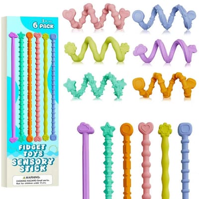 6 stuks Fidget Toys - Sensorische Siliconen Fidget Staven – Textured, Elastisch – Tegen Stress & Angst – Stil Fidget Speelgoed voor Kantoor, School, Reis & Vliegtuig