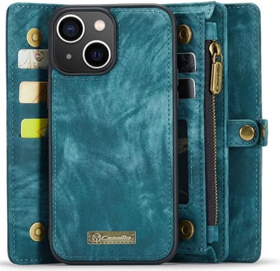 CaseMe Hoesje - Geschikt voor iPhone 14 Hoesje - CaseMe 008 2-in-1 Book Case & Back Cover met Portemonnee - Blauw