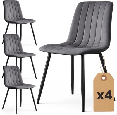 Set van 4 Eetkamerstoelen LIVO / Gestoffeerde Stoelen / Fluwelen Stoelen en Metalen Poten / Antraciet met zwarte benen