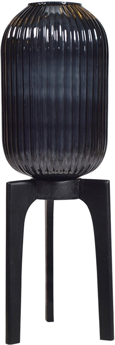 by Mooss - Tafellamp - Smoke - Zwart - Glas - Houten Voet - Driepoot - 63 cm