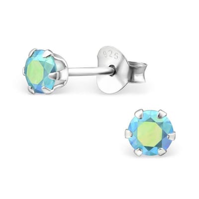 Aramat Jewels | Oorbellen | 925 Zilveren Zirkonia Oorbellen Rond 4-8mm - Sprankelende Oorstekers | 4mm / AB Aqua Blauw | | | Zilver | Kinderen, Volwassenen | Verkleurd niet