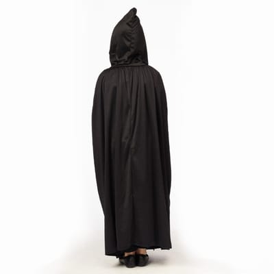 Zwarte cape met kap voor kinderen en jongeren - 10 tot 14 jaar - halloween mantel