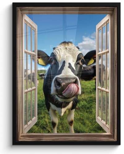 Poster in lijst - Fotolijst 50x70 cm - Posters - Doorkijk - Koe - Weiland - Dieren - Natuur - Posterlijst zwart - Decoratie - Wanddecoratie woonkamer - Muurdecoratie slaapkamer