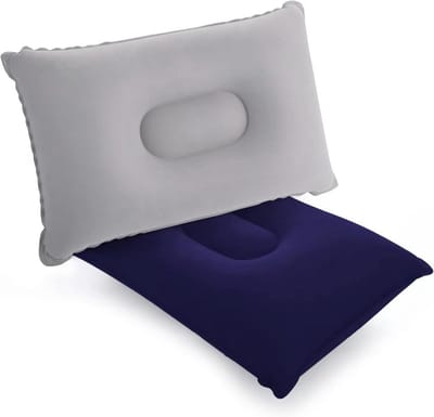 Set van 2 Compacte Opblaasbare Camping- en Reiskussens Grijs en Blauw