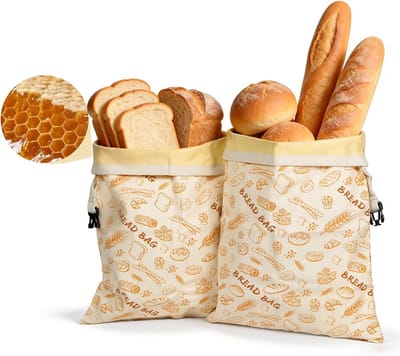 YAGXIG Bijenwas broodzak - Katoenen bijenwas zakken - Herbruikbare broodzakken - Grote capaciteit - Met sluiting - Ideaal voor thuis bakken - Pak van 2 - 13x17 inch