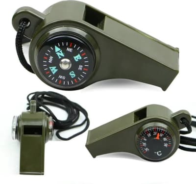 Noodfluitje 3 in 1 - met kompas & thermometer - outdoor survival