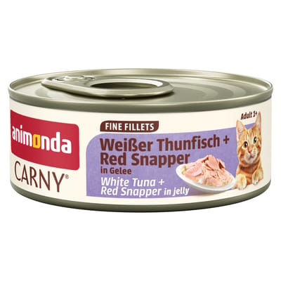 Voordeelpakket: 24x60g Animonda Carny Adult Fijne Filets in Gelei Witte Tonijn & Red Snapper nat kattenvoer