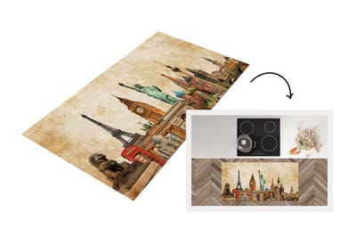 Keukenloper - Loper keuken - Amerika - Vintage - Gebouwen - Collage - 120x60 cm - Keukenloper vinyl