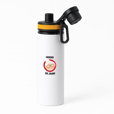 Hacebo® - hoera 50 jaar! vrouw waterfles met draaidop oranje - 49+1 - mensen die 50 zijn geworden - 50 jaar Sarah cadeau - Jubileum vrouw - Verjaardags - Grappige tekst - Jarig - Verjaardag - water fles - 850ML