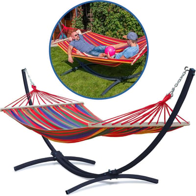 Hangmat met standaard - Dubbele hangmat - Buiten ontspannen - Stabiel metalen frame - 3.5 x 1.25 meter - Rood Grafiet