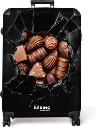 NoBoringSuitcases.com® - Koffer groot - Reiskoffer lichtgewicht - Bonbons verstopt achter gebroken glas - Rolkoffer met 4 wielen - Grote trolley XL - 98 liter bagage
