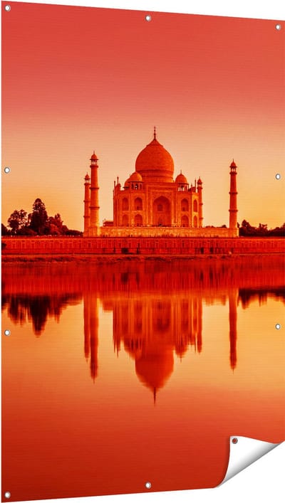 Gards Tuinposter Taj Mahal bij Zonsondergang - 100x150 cm - Tuindoek - Tuindecoratie - Wanddecoratie buiten - Tuinschilderij