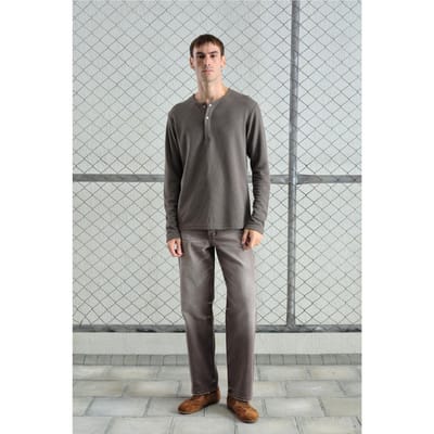 Slim Fit Knopkraag Lange Mouwen T-Shirt