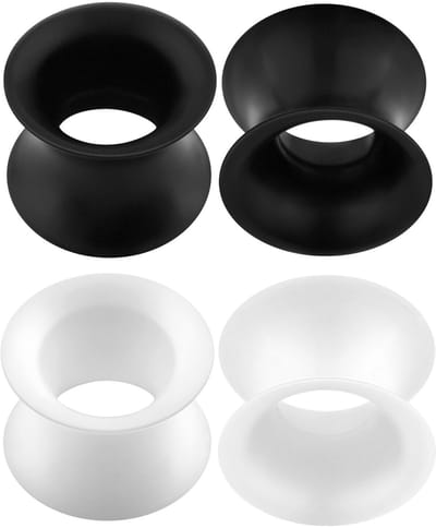 Allecto - Extra zachte silicone tunnelplugs - Comfortabel draaggevoel - Set van 4 - Zwart en wit - Ideaal voor piercings - Geen edelstenen - 3-25mm