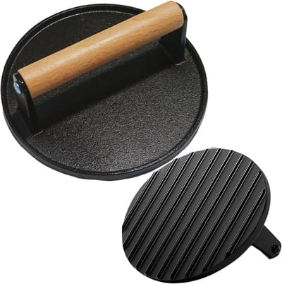 Hamburgerpers Metaal - Burgerpers Grill - Burgers Maken - Natuurlijke Anti-aanbaklaag - 17.5 cm - Metaal